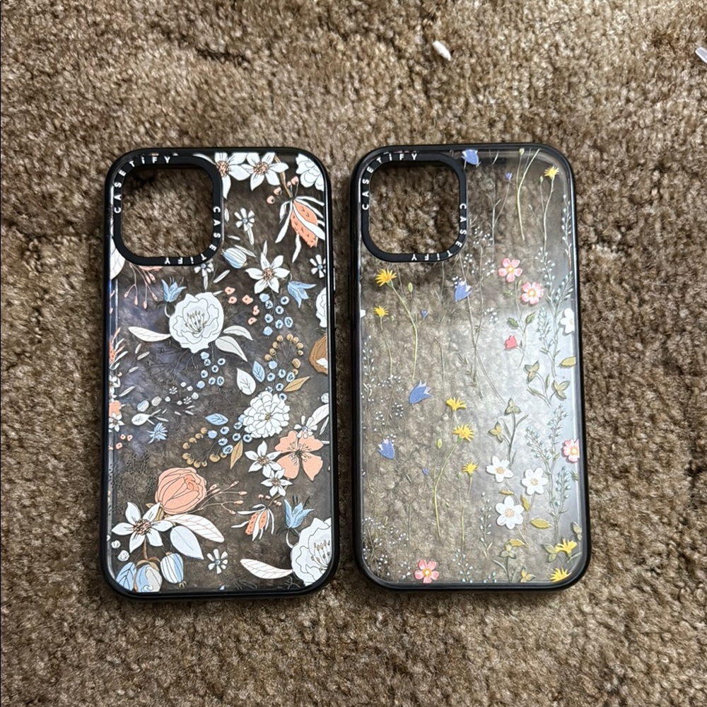 Floral Pattern Phone Case Set - Black and Clear